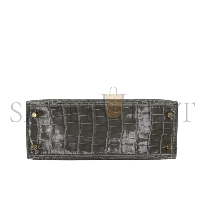 H**mes master kelly 25 sellier gris cement shiny alligator gold hardware (25*17*7cm)
